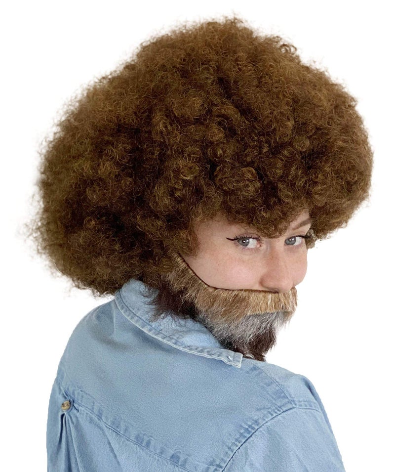 HPO Adult Unisex 80's Painter Brown Afro Wig and Brown and Patches of Gray Beard Set | Easy and Classic Celebrity Costume | Premium Halloween & Cosplay Wig (Adult) - Image 4